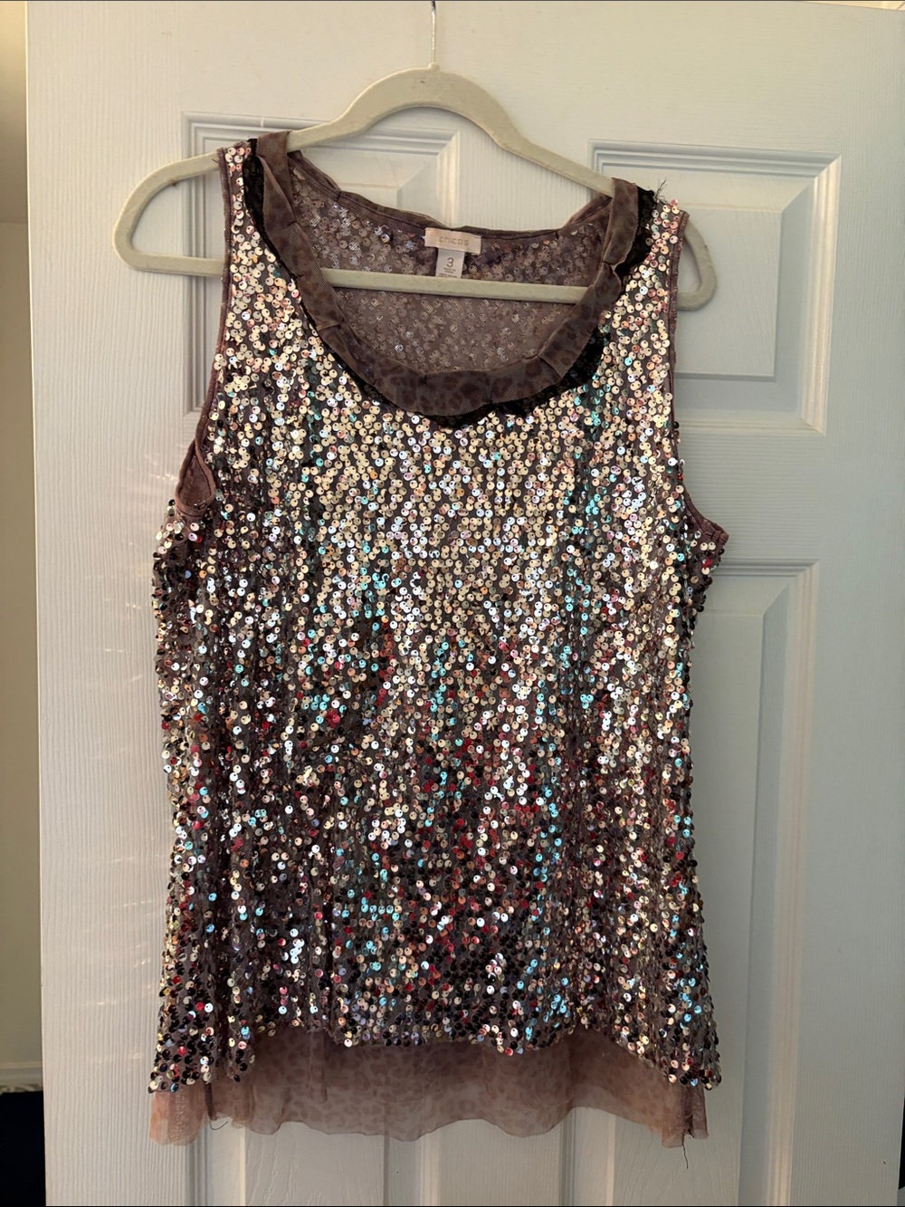 Chico's Sequin over Cheetah Print Tank Top